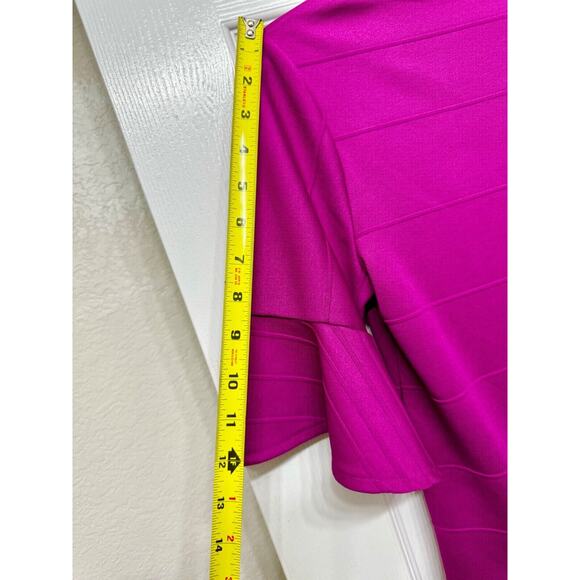 Banana Republic Bright Pink w. Textured Stripes, Ruffle 3/4 Sleeve Blouse - Sm - Picture 9 of 9